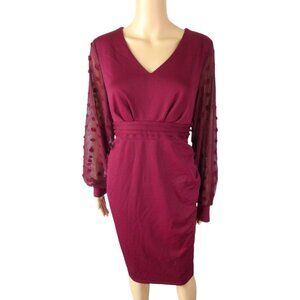 Purple women's dress with long lace sleeves, size L, brand Naacie(174)